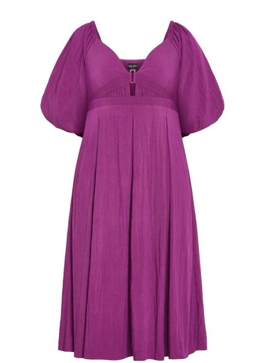 City Chic Dresses & Skirts - City Chic Purple Asymmetrical Midi Dress with Puff Sleeves